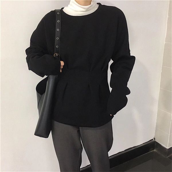 

loose women waist-controlled chic autumn wool slim solid brief pullovers gentle simple knitted sweaters 210421, White;black