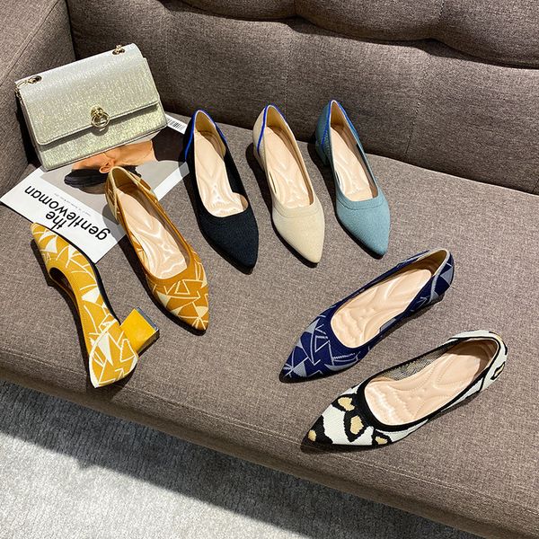 

luxury dress shoes high princs single sho leopard pattern flying pointed head thick shallow mouth middle weaving high heeled, Black