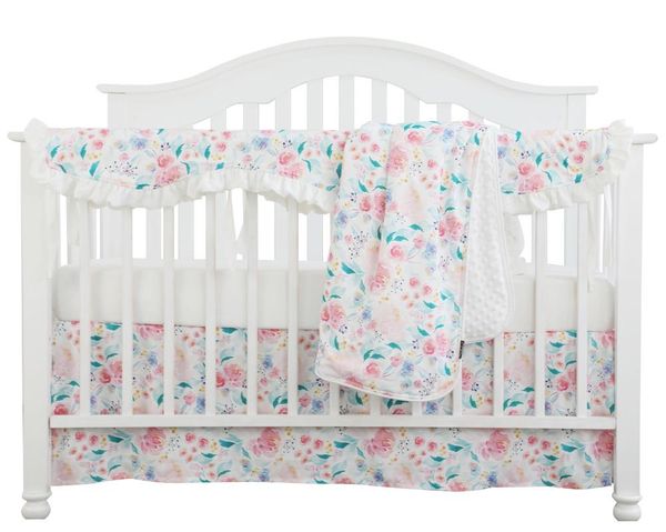 

crib rail guard set boho floral nursery baby bedding ruffled skirt cover white romantic blooms sets