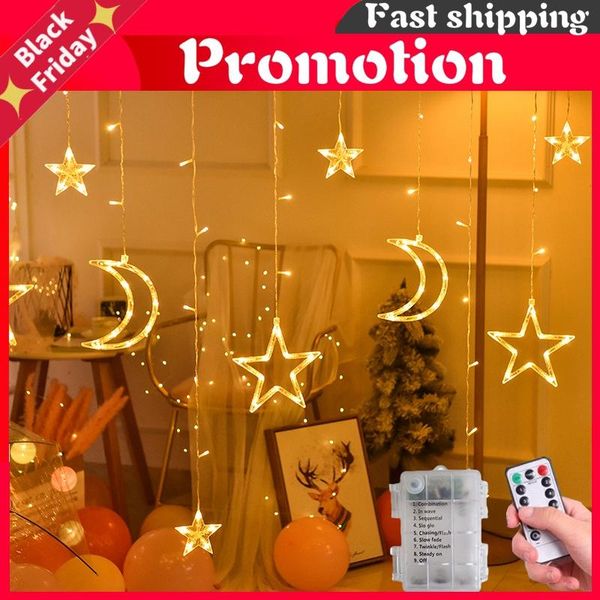 

strings battery operated led star moon fairy curtain string lights christmas garland outdoor for home wedding party garden window decor