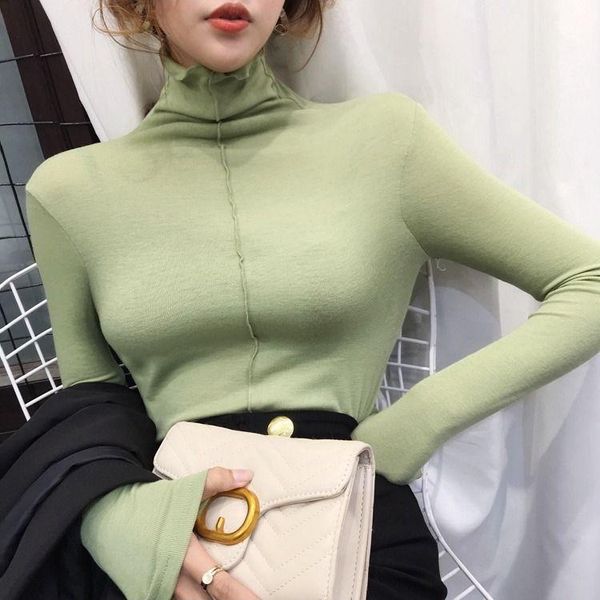 

women's t-shirt cotton turtleneck long sleeve autumn and winter, White