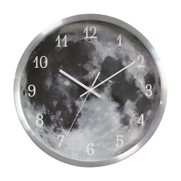 

wall clocks 12 inch luminous clock silent non-ticking night light gray moon round watch living room decor dropship