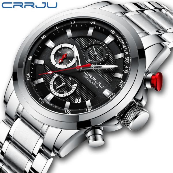 

wristwatches crrju brand stainless steel watches for mens 2021 waterproof chronograph date quartz watch fashion wristwatch reloj, Slivery;brown