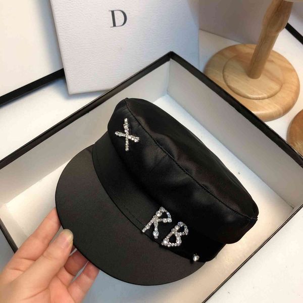 

women satine diamond letter newspaper salesman caps mode plate militray caps eight-corner hat gorras snapback cap female baret british style, Blue;gray