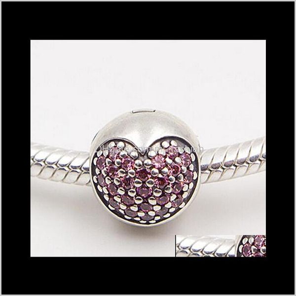 

loose beads jewelryauthentic 925 sterling sier pink pave heart clip charm bead with cubic zirconia fits european pandora jewelry bracelets p, Black