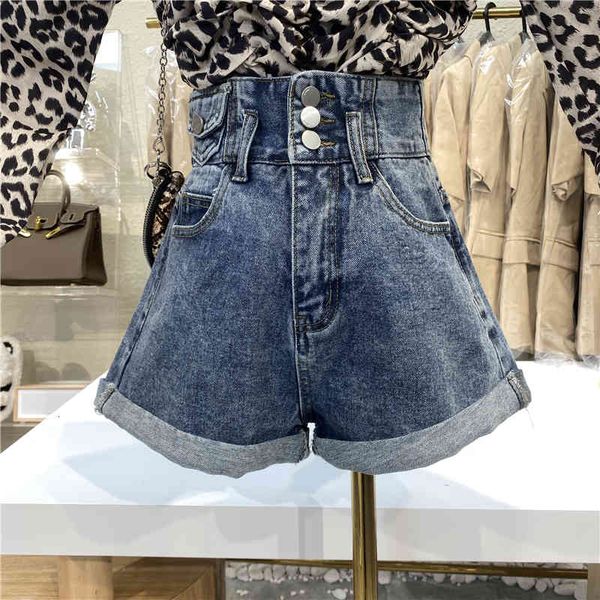 

short nicho design three-button high-waist washing for school handcuffed legged pants, White;black