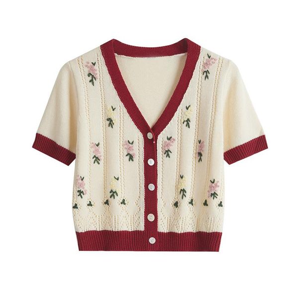 

women's knits & tees t-shirts casual kawaii cute knit sweater cropped cardigan short-sleeved summer korean knitted, White