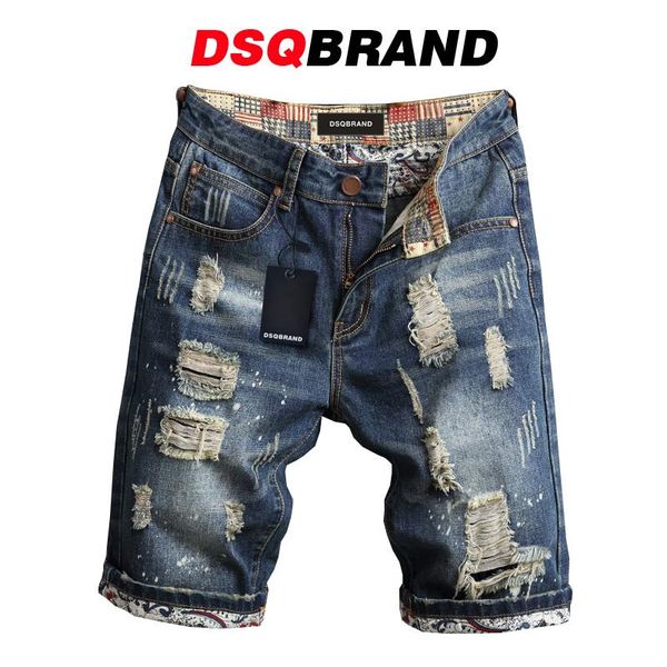 

men's jeans dsqbrand-jeans shorts ripped hole + letters slim pants luxury blue street apparel 2021