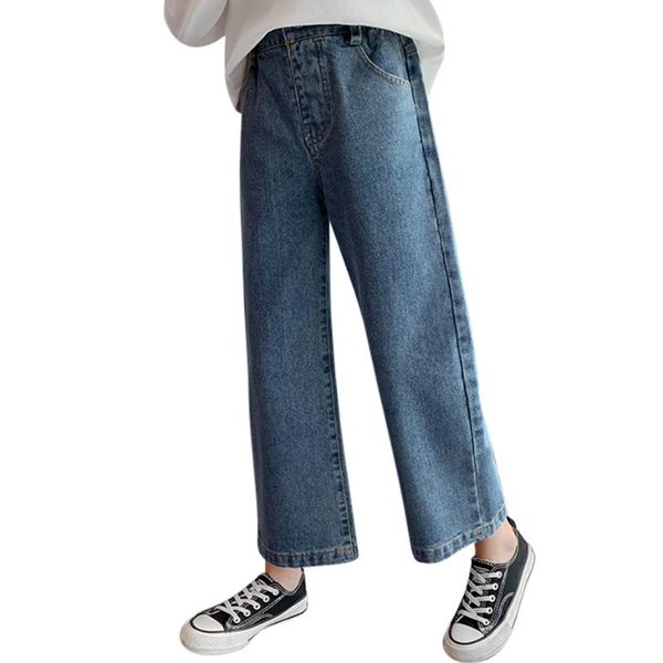

jeans girl solid color wide leg pants children autumn winter children's clothing 6 8 10 12 14, Blue
