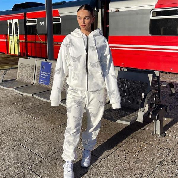 

aesthetic fall hoodie 2 womenpant piece outfits long sleeve and sweatpants lounge wear matching sets festival clothes tracksuit, White