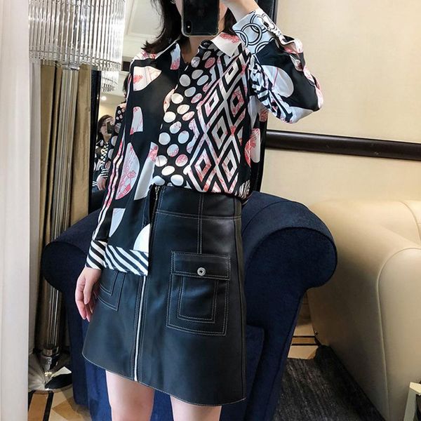 

skirts fashion 2021 female mini short skirt genuine sheepskin leather a-line women high-rise pockets, Black