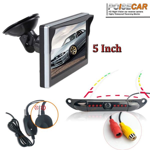 

car video poisecar 5 inch wireless short license plate wide angle dynamic trajectory rear view backup parking camera 8 ir night vision