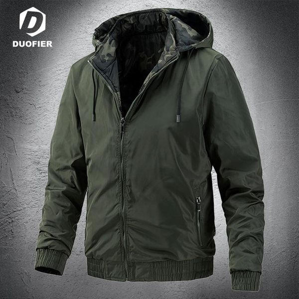 

men's jackets 2021 autumn mens bomber casual outwear windbreaker black two-sided wear hooded parkas baseball slim coats hat detachable, Black;brown