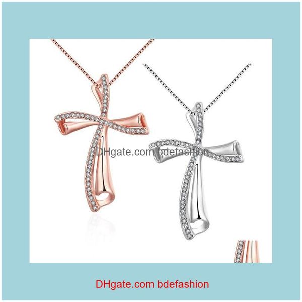 

necklaces & pendants jewelryrose gold color/sier color double cross pendant necklace with cz crystal fashion jewelry engagement gift qua, Silver