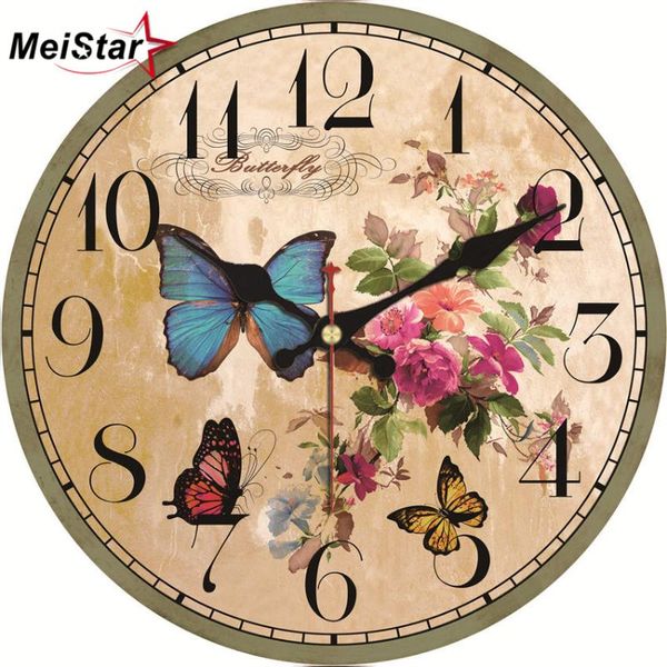 

wall clocks meistar vintage round beautiful flower design classic watches silent home cafe kitchen decoracion hogar clock
