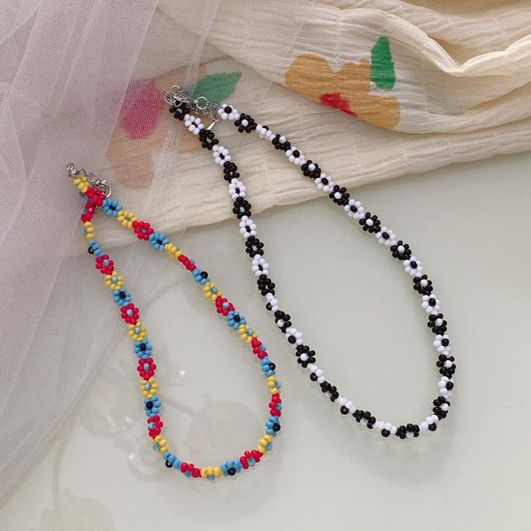

chains same color rice bead beaded flower necklace ins style small clavicle chain neck, Silver