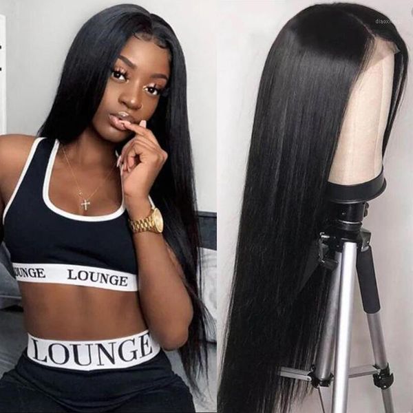 

malaysian straight human hair wigs for black women 4x4 lace closure wig remy 160 density1, Black;brown
