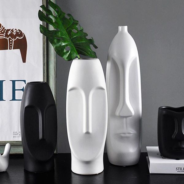 

vases nordic minimalist ceramic abstract vase black and white human face creative display room decorative figue crafts head shape
