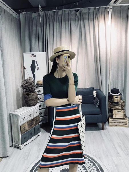 

dress miyake fashion fold short sleeve stripe o-neck straight, Black;gray