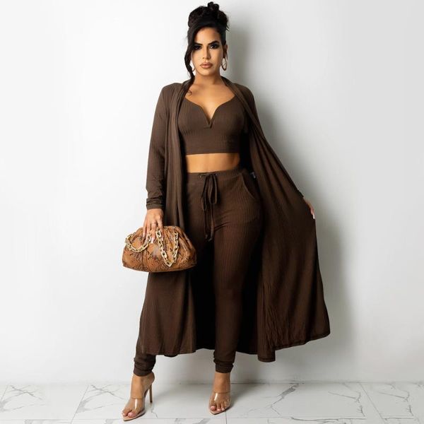 

women's two piece pants solid 3 three pant suits autumn winter clothing spaghetti strap deep v neck crop drawstring pencil pant+cardiga, White