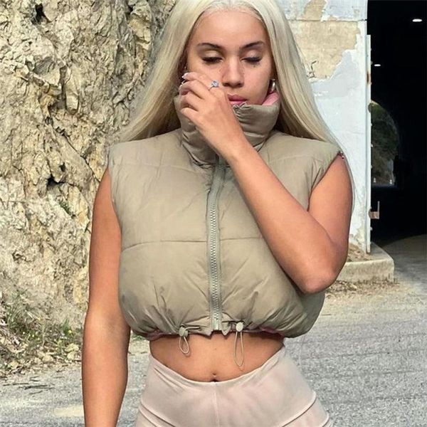 

women's vests autumn winter cropped vest coat women fashion warm sleeveless parkas stand collar waistcoat female casual outerwear x525, Black;white