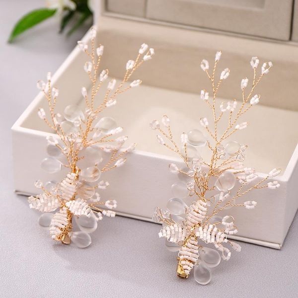 

hair clips & barrettes 1set handmade bride jewelry shiny crystal clip and earring beautiful flower headdress set maea99, Golden;silver