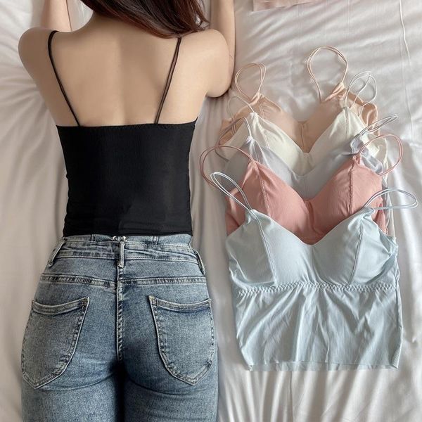 

women's tanks & camis women tank crop seamless tube girls camisole wireless bras comfortable underwear, White