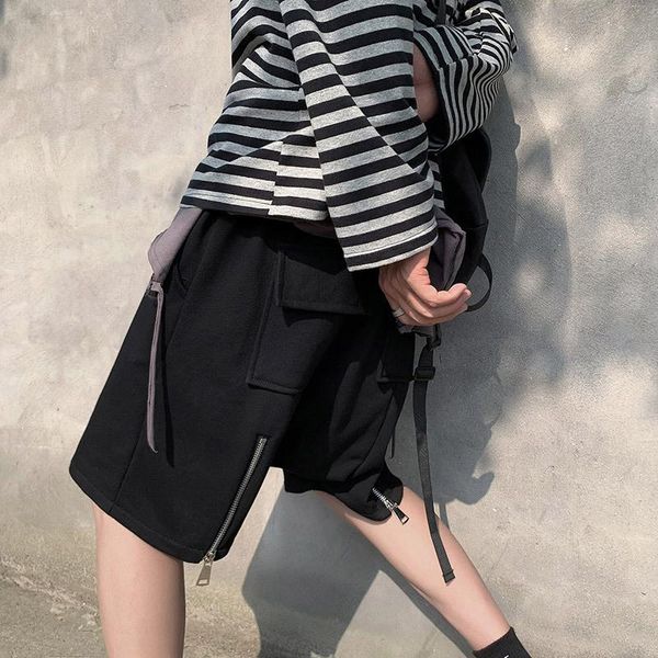 

men's shorts high street summer 2021 sports and leisure hip-hop trend ins zipper men jogging back slit, White;black