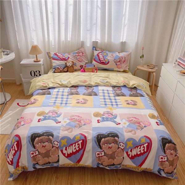 

40s cotton four-piece cartoon single double dormitory three-piece set bed linen bedding