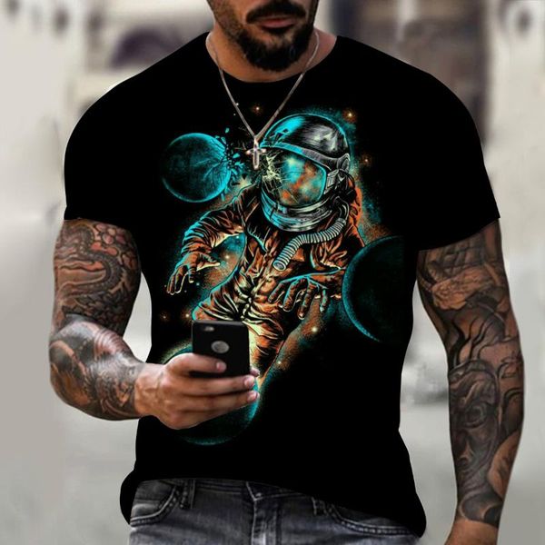 

men's t-shirts summer handsome high-quality loose funny design astronaut print cool, White;black