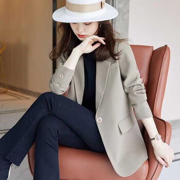 

women's suits & blazers small blazer coat spring autumn korean vintage casual ladies button woman slim notched yellow jacket, White;black