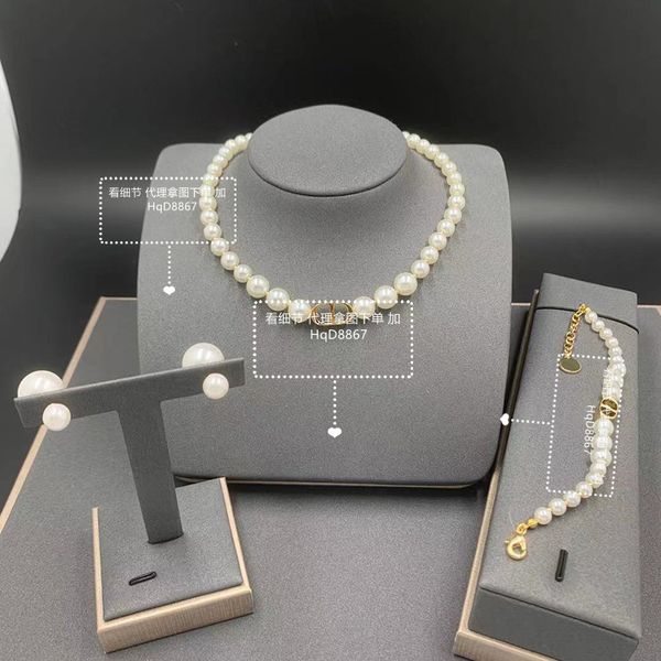 

d family pearl necklace female dijia ins cd letter bracelet fashion temperament earrings simple clavicle chain, Silver