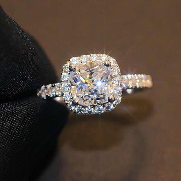 

wedding rings stunning ring 925 sterling silver cushion cut 3ct cz stone engagement band for women bridal party jewelry, Slivery;golden