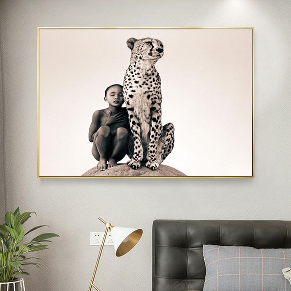 Leopardo e bambino Poster e stampe Ritratto di immagini di animali per la casa Wall Art per la decorazione del soggiorno SENZA CORNICE