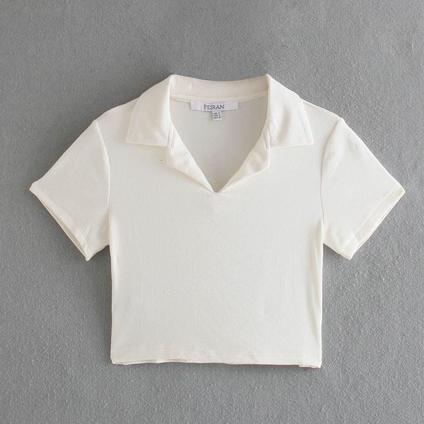 

t shirt 2021 spring women's solid color slim lapel short sleeve, White