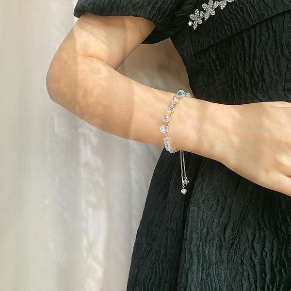 

beaded, strands light luxury super fairy crystal bracelet female korean edition simple personality advanced sense of, Black