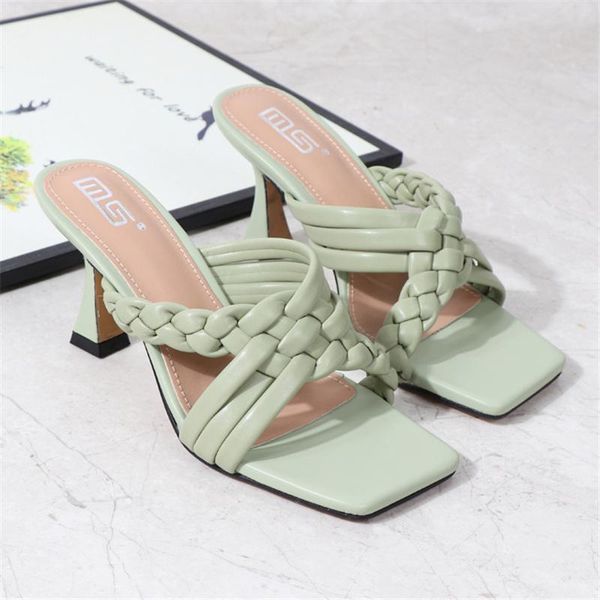 

dress shoes women sandals ladies summer fashion woven pu female 7cm heel comfortable outside slippers casual footwear, Black