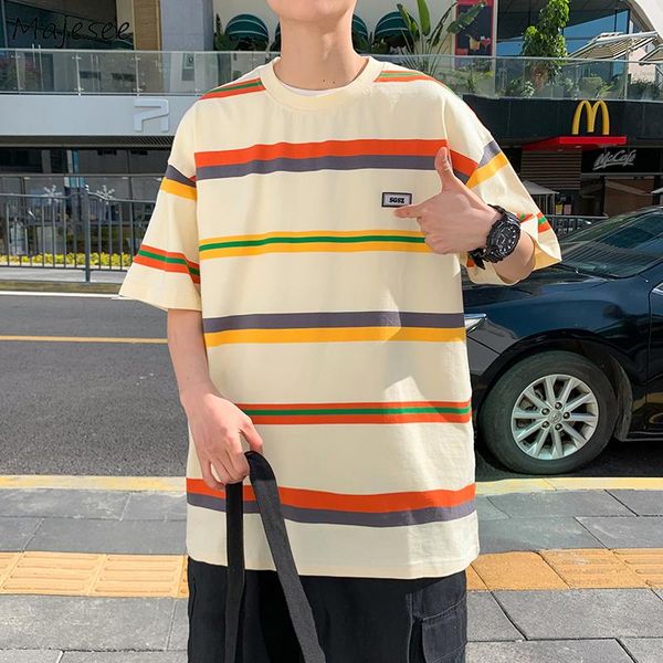 

men's t-shirts o-neck striped men short sleeve students preppy casual collage korean style harajuku oversize mens tees hipsters, White;black