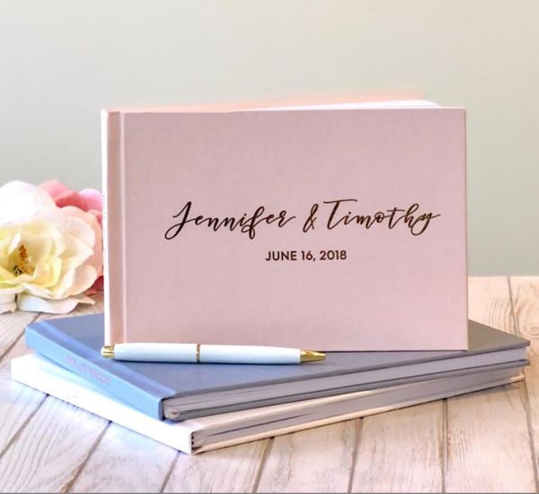 

custom blush wedding guest book, gold foil birthday baby shower cottage po book other event & party supplies