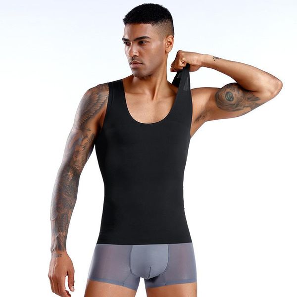 

men' slimming vest body shaping belly control chest compression shirt breathable fitness waist training corset tank, White;black