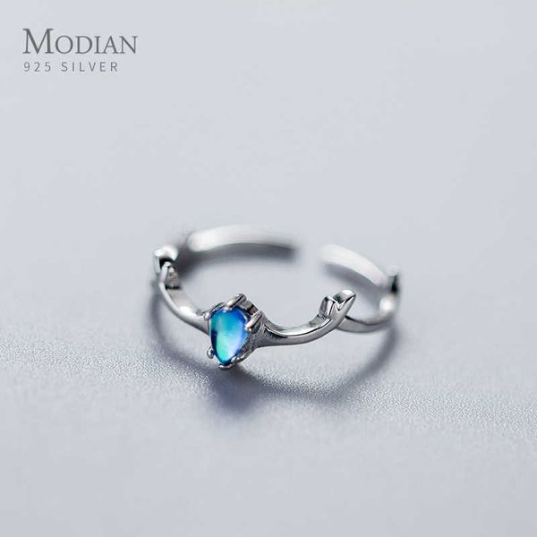 Красочные кристаллические лося шаблон стерлингового серебра 925 кольцо для женщин открытыми регулируемыми рогами пальца мелкие украшения 210707