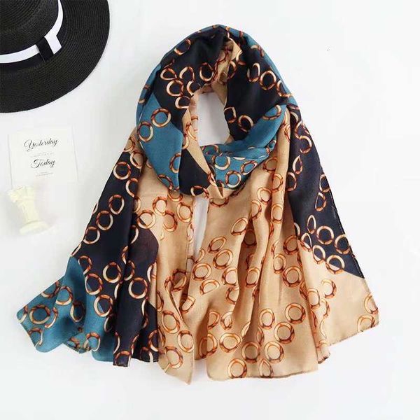 

2021 spring ins silk scarf female east gate british korean cotton linen scarf shawl air conditioning shawl, Blue;gray