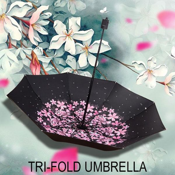 

umbrellas sunshade umbrella anti-uv portable dustproof sakura black adhesive cloth 8 bones furl travel rainy day