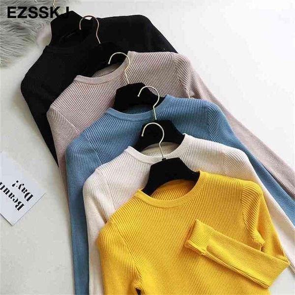 

winter clothes knitted woman sweaters pullovers spring autumn basic women's jumper slim women's sweater pull long sleeve 210810, White;black