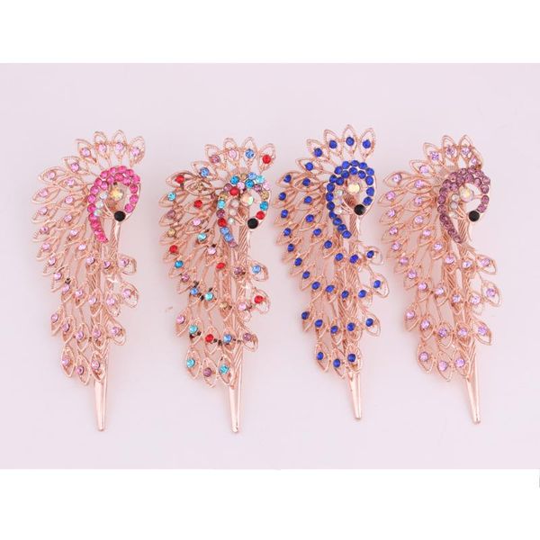 

hair clips & barrettes colorful rhinestone crystal peacock hairpin headwear barrette clip jewelry for women, Golden;silver