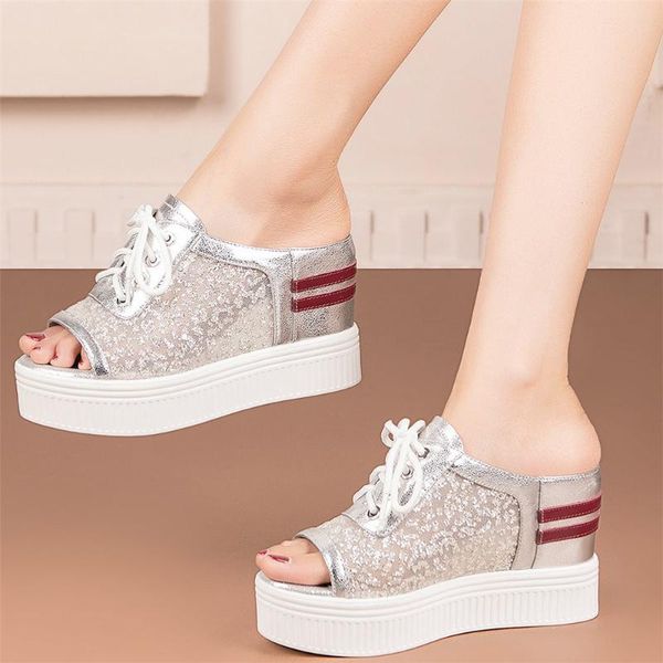 

sandals fashion sneakers women genuine leather wedges high heel roman gladiator female summer platform pumps shoes casual, Black