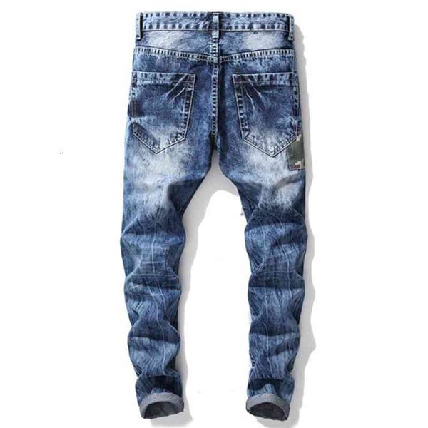 

denim jeans mens biker fashion washed embroidery badge straight large size, Blue