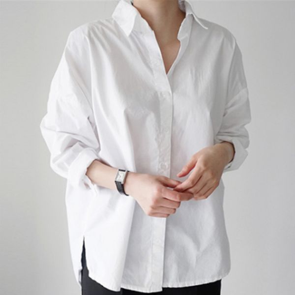 Moda Mulher Blusas Desligado Collar Escritório Senhoras Tops Algodão Blusa Branco Mulheres Manga Longa Mulheres Camisas Blusas C356 210426