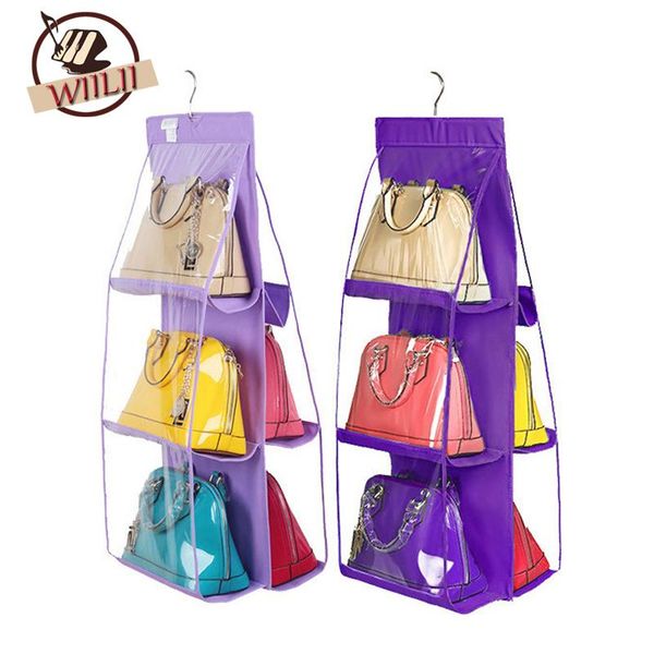 

storage boxes & bins 6 pockets hanging organizer bag collapsible dustproof handbag holder wardrobe closet container
