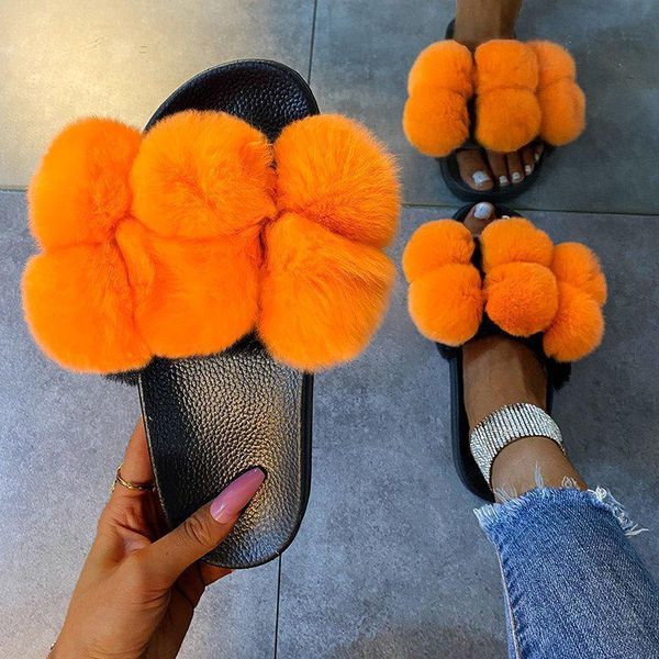 

summer plush slippers fashion open toe flat sandals cute outdoor women's shoes plus size 41, Black